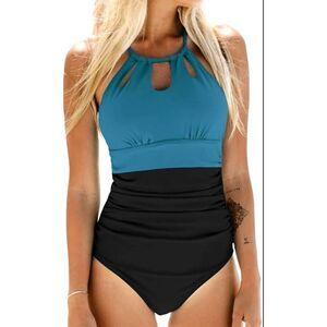 Cupshe Womens Large Blue Black High Neck Cut Out One Piece Swimsuit NWT